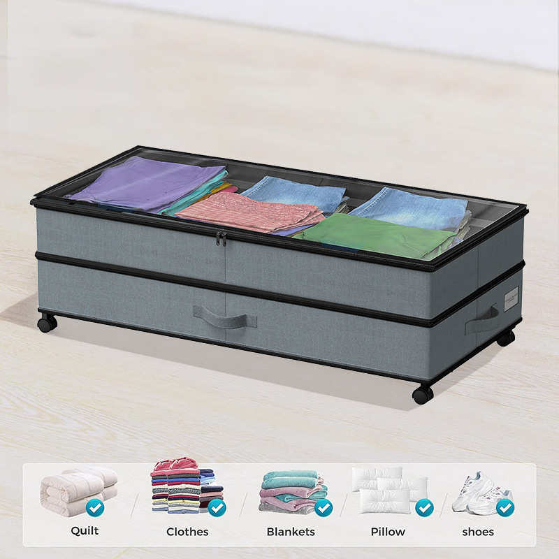 带轮床底防尘收纳箱透明盖子沙发下置物架简易衣服鞋子储物箱