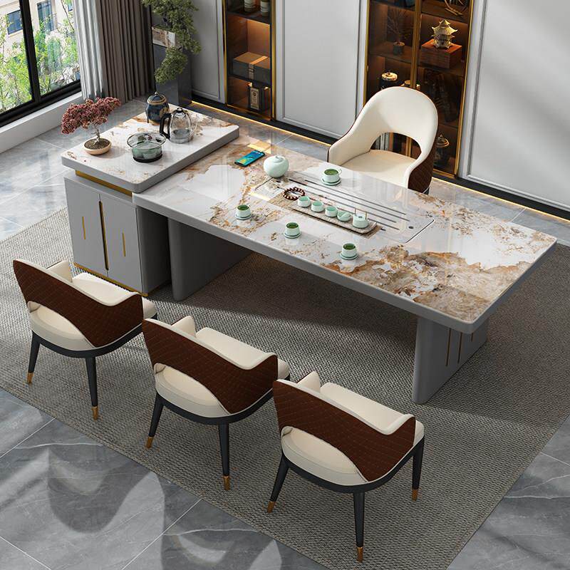 轻奢岩板茶桌家用套装一体阳台茶几现代简约功夫办公室茶台椅组合
