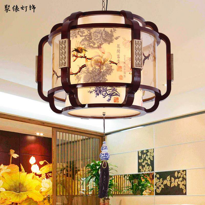 中式覆古实木吊灯彷古饭厅茶楼卧室客厅灯饰创意中国风羊皮灯具