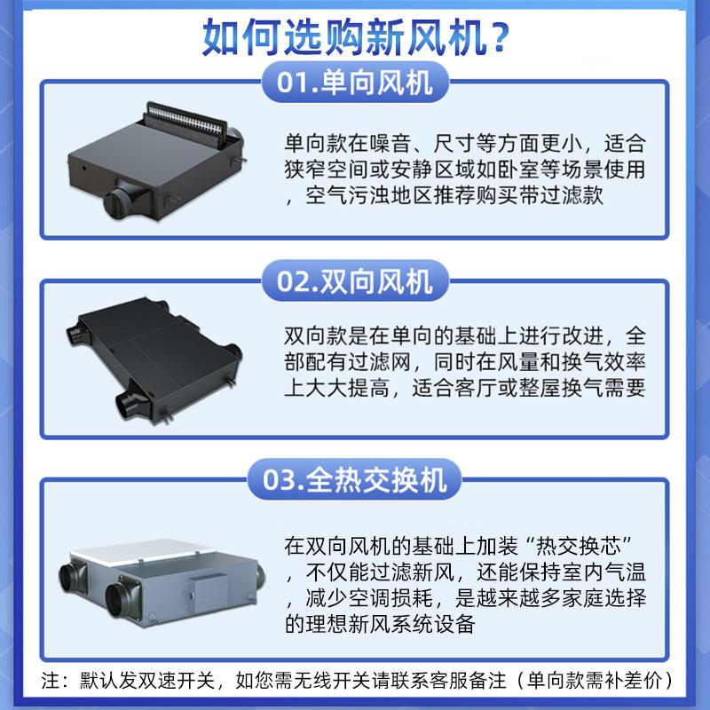 广频全屋新风系统家用新风机过滤管道风机静低音双向流换气机超薄