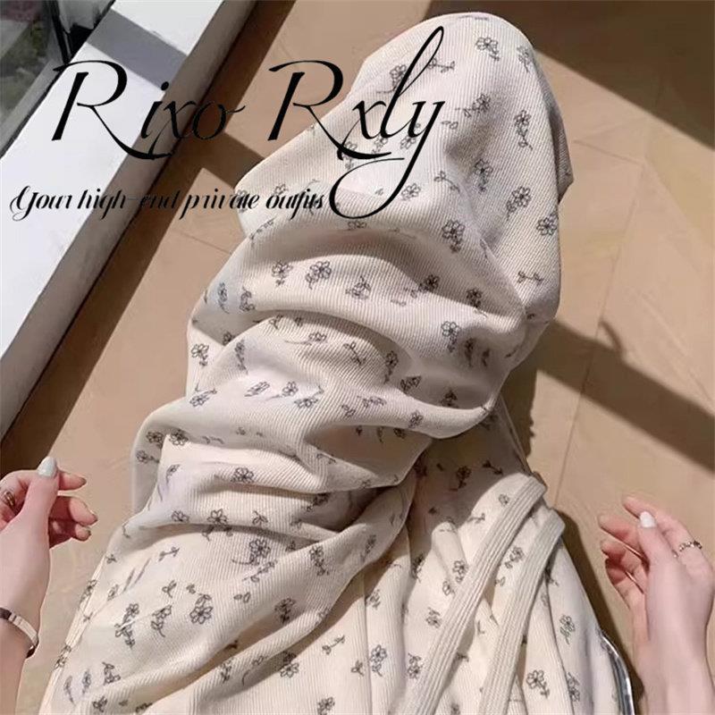RIXO RXLY白灰色碎花休闲裤女春秋季宽松直筒卫裤高腰垂感阔腿裤