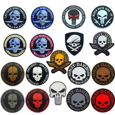 3D PVC Skull Rubber Patches No Knife No Life Tactical Milita