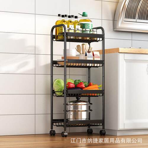厨房置物架家用收纳储物架子落地多层用品大全小推车多功能蔬菜篮