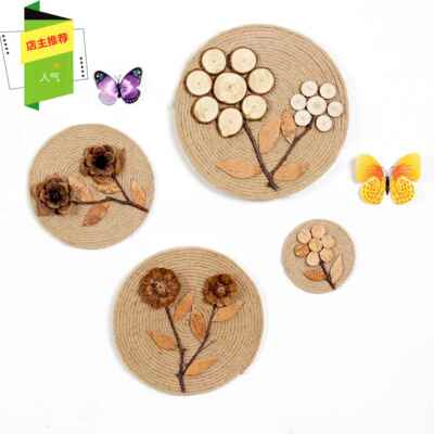 麻绳圆盘松果木片墙壁壁饰手工diyt装饰家居客厅卧室民宿店面壁挂