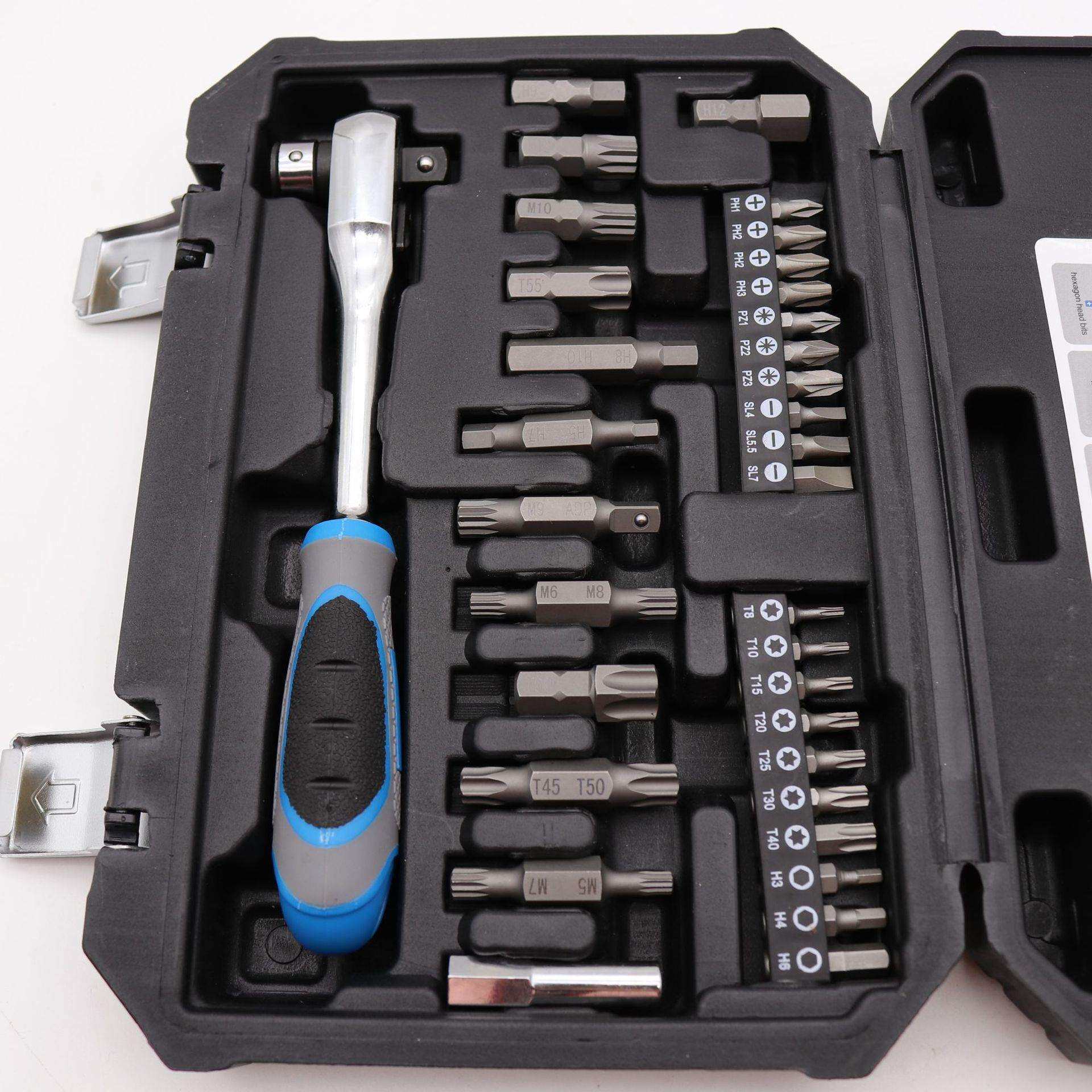 34PCS套多功能棘轮扳手H柄扳手双头扳手批头组套汽修工具批头套筒