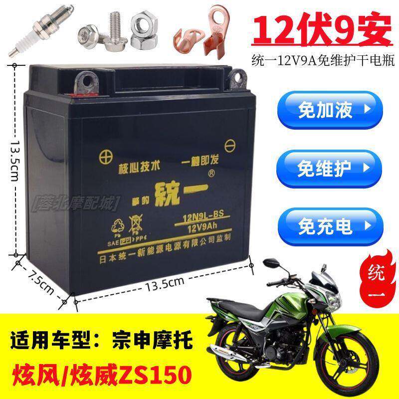 宗申炫风炫力ZS150-68机车免维护蓄电池12V9A统一干电瓶