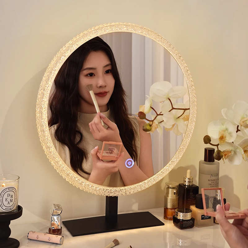 化妆镜带灯网红旋转亚克力镜氛围灯梳妆镜异形镜梳妆台镜子发光镜