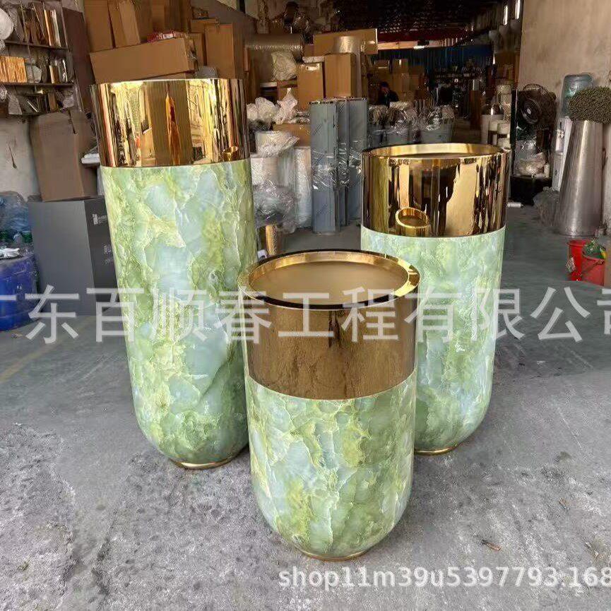 不锈钢镜面电镀烤漆圆形户外室内金属落地花器花钵花盆组合