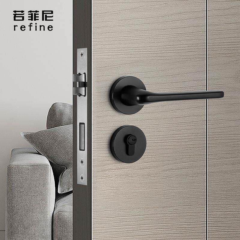 现代简单门锁室内分体锁磁性静音卧室门锁黑色实木门把手拉手锁