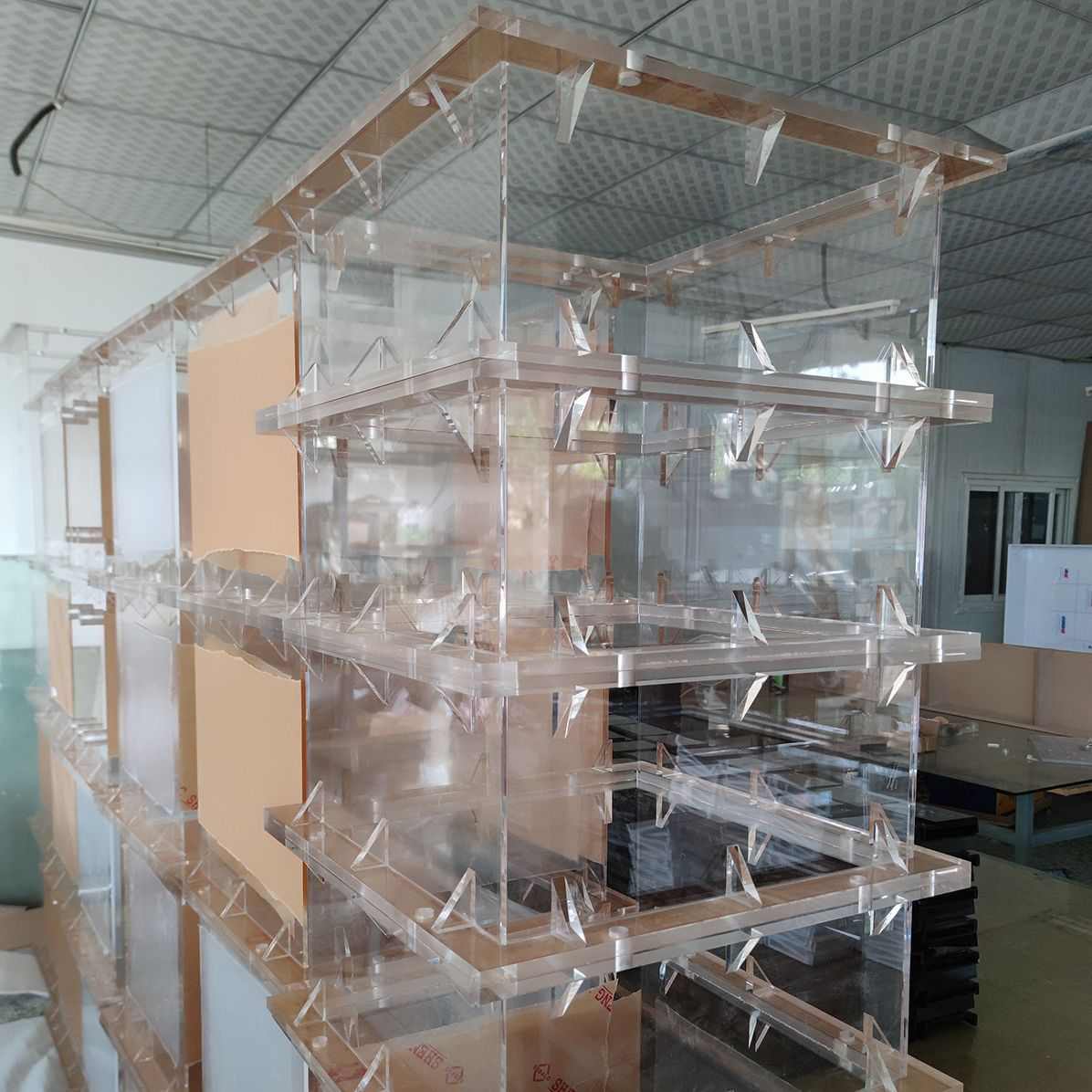 高精度透明亚克力法兰方型管道大型有机玻璃实验仪器定制加工