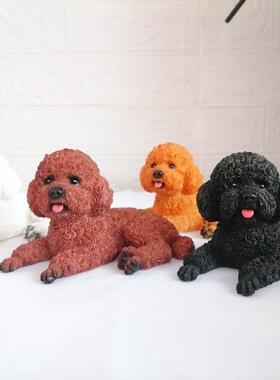 可爱仿真泰迪犬汽车狗摆件家居桌面贵宾礼物摆饰车载车内装饰用品