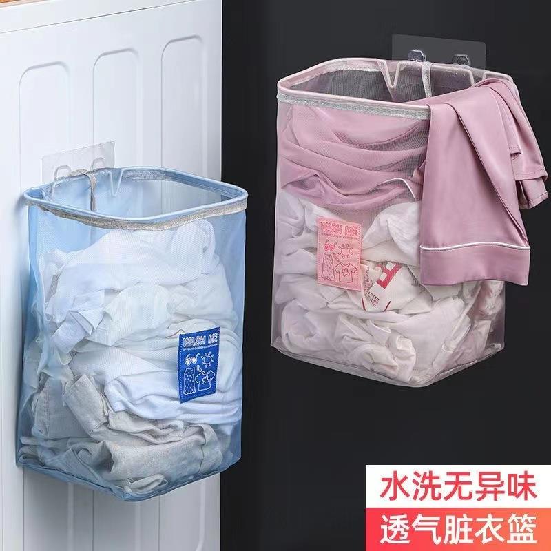 家用壁挂式可折叠洗衣脏衣篮 尼龙免打孔浴室衣服收纳脏衣篓