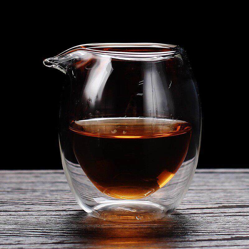 高档耐热玻璃公道杯加厚分茶器双层隔热茶海家用防烫功夫茶道配件
