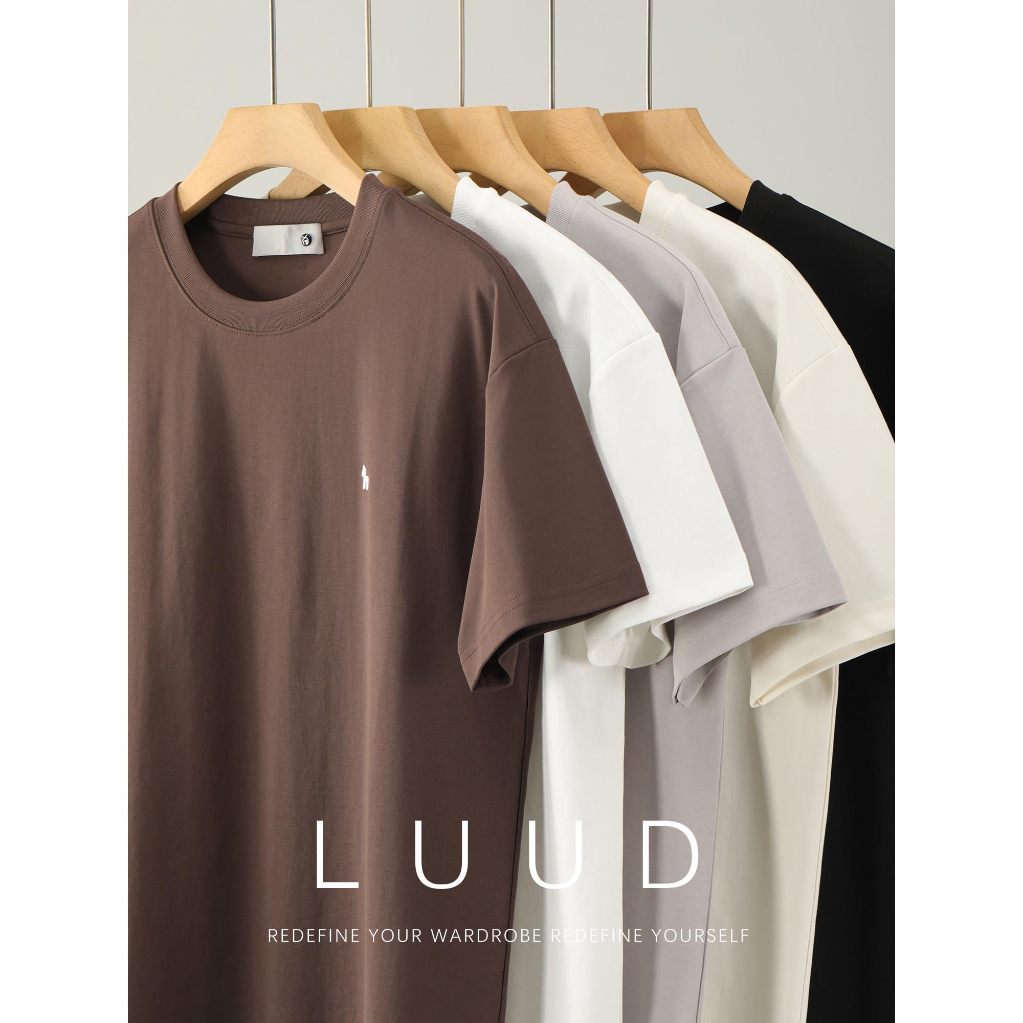 LUUD 丝滑感天丝原宿棉圆领短袖男士夏季小马刺绣休闲百搭T恤上衣