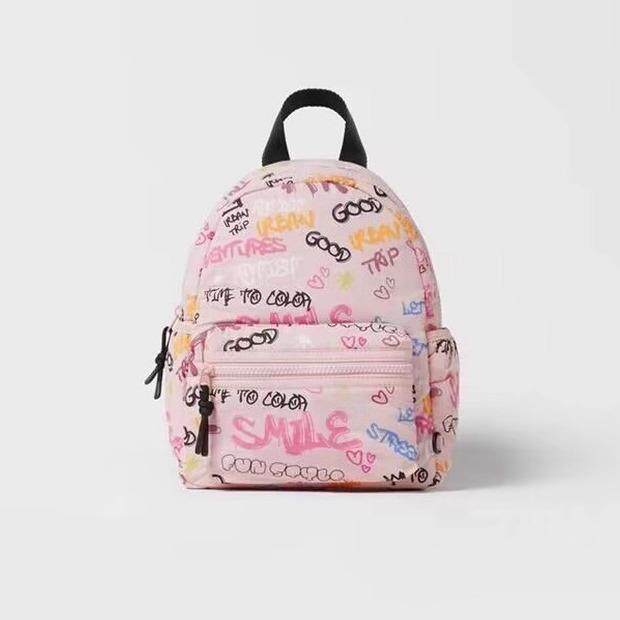 ZA家涂鸦印花粉色双肩包儿童可爱卡通背包幼儿园学生书包女大学生
