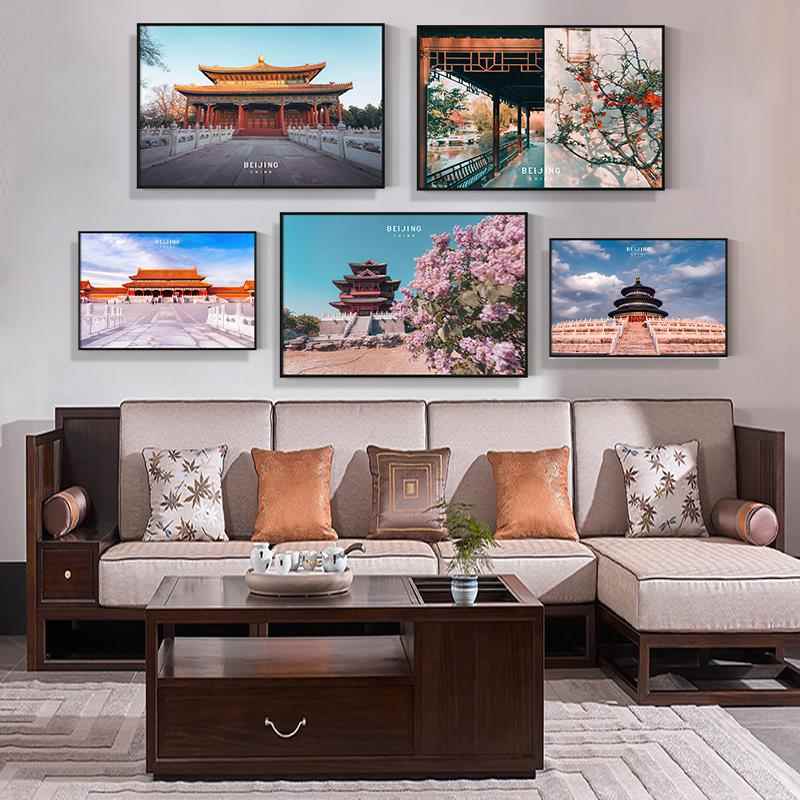 新中式故宫装饰画北京天安门广场建筑城门楼风景客厅餐厅饭店挂画图片