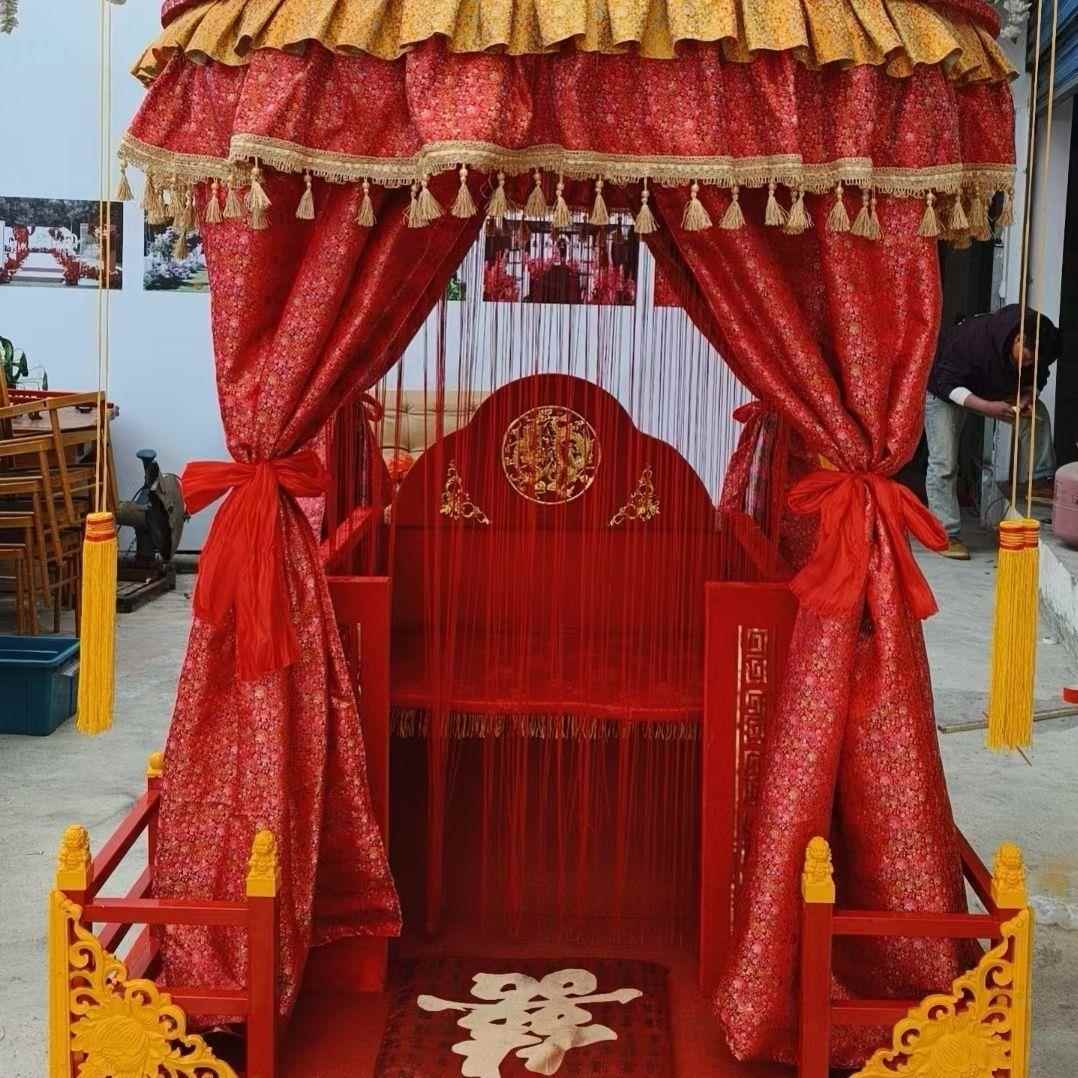 网红轿圆顶凤撵仿古瓦金顶步撵胡蝶花轿厂家原创定做婚庆中式结婚