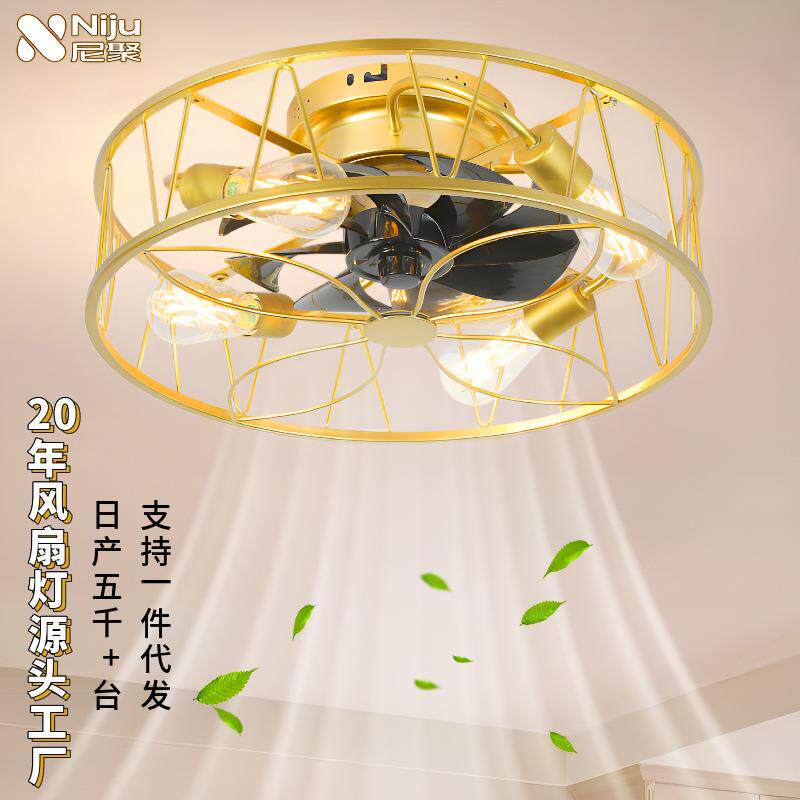 欧式铁艺风扇灯高级感卧室隐形可定时北欧大厅吊扇简约创意吸顶灯
