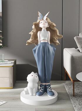 OQ5M轻奢女孩大型客厅落地摆件家居饰品沙发电视柜旁软装乔迁