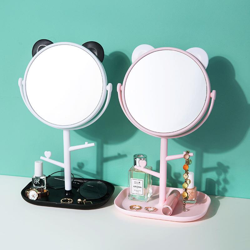 Cute Cartoon Large Desktop Rotating Makeup Mirror with Tray,图片