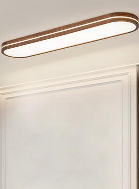 新中式实KEF木过条道灯阳台玄l关长顶ed灯具简约全光谱黑胡桃木吸