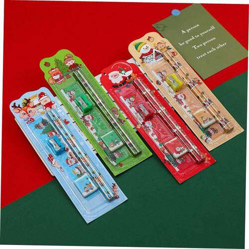 Christmas decorating pencil five-piece prize set圣诞铅笔套装
