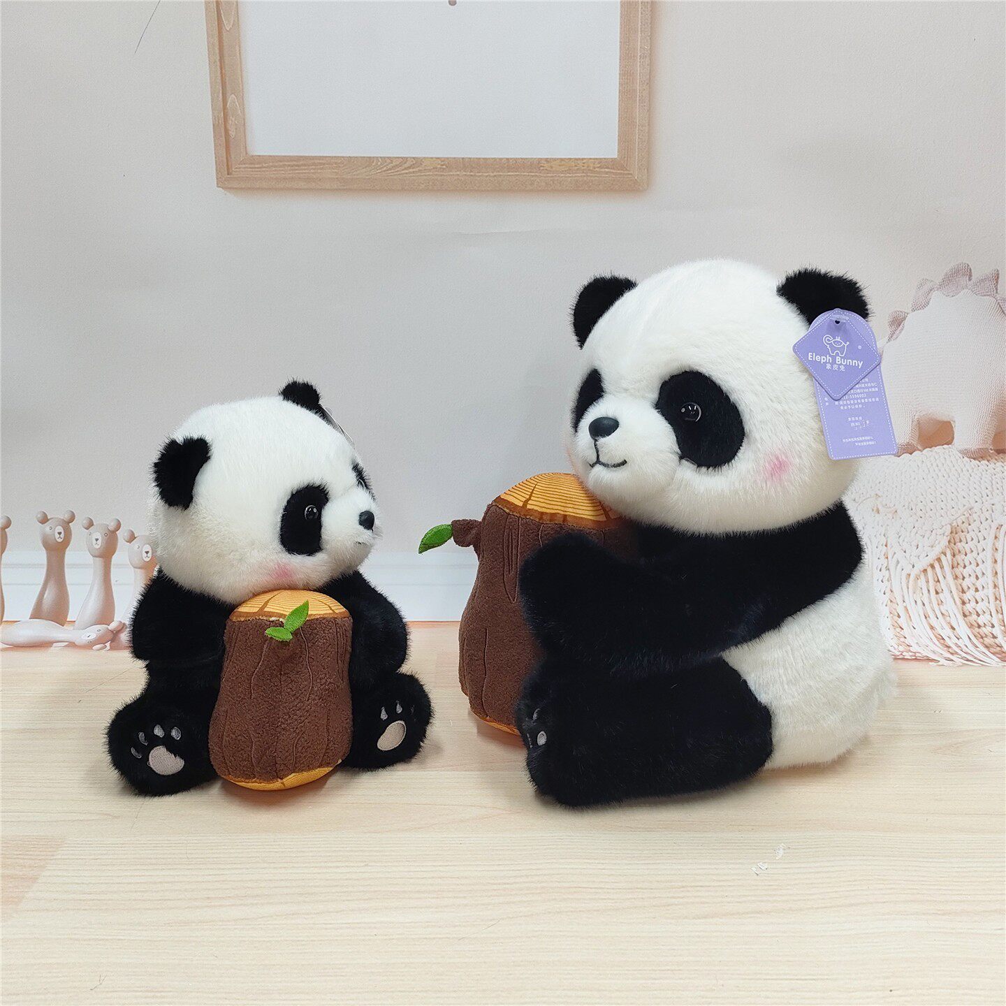 象皮兔树墩熊猫毛绒玩具陪伴安抚呆萌熊猫礼物公仔布娃娃儿童玩具