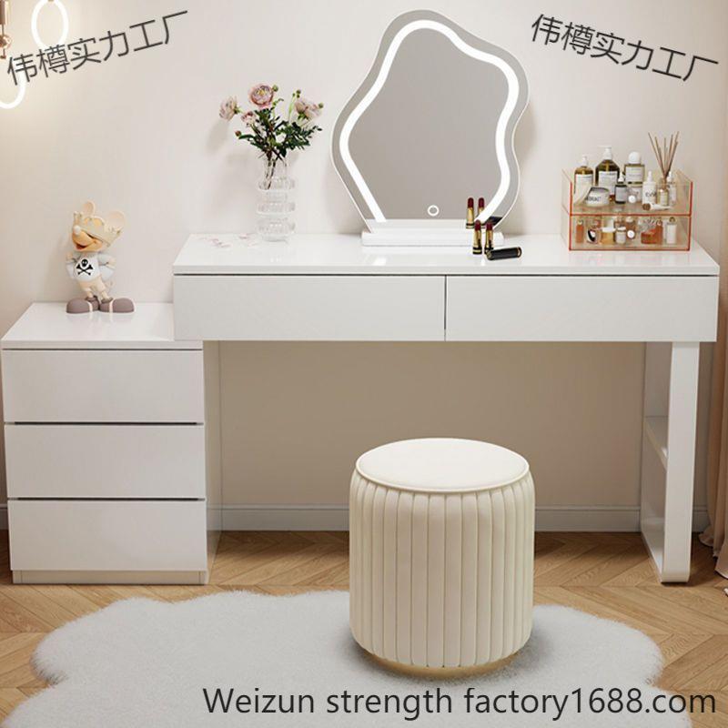 卧室梳妆台现代简约可伸缩斗柜一体小户型奶油风新款床尾化妆桌子