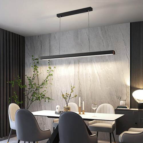 餐厅吊灯现代简约北欧极简餐桌吧台办公室客厅led长条设计师灯具