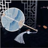 国风团扇舞蹈汉服儿童中式 古风宫扇古典旗袍蓝色扇子醉清波绿徐萍