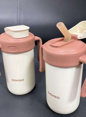 Potato小土豆婴幼儿316不锈钢吸管杯宝宝保温杯学饮杯带手柄300ml