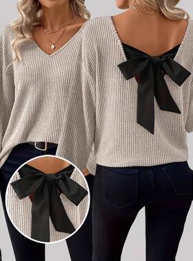 Women's Casual Chic Loose-Fit Long Sleeve T-Shirt with Back