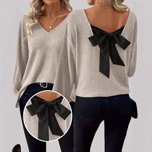 Women's Casual Chic Loose-Fit Long Sleeve T-Shirt with Back