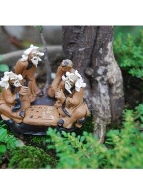 假山盆景花盆鱼缸造景配件休闲四人下棋公陶瓷摆件人物装饰品