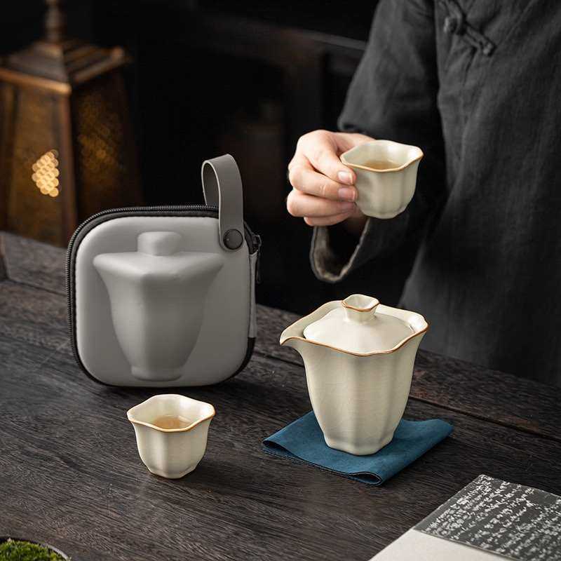 汝窑旅行茶具套装便携式一壶二杯快客杯酒企高档商务伴手礼泡茶具,餐饮具,旅行茶具,淘宝优惠券,粉丝福利购,淘宝优惠卷