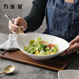 深盘 纯白异形汤盘家用不规则盘子创意水果沙拉盘菜盘陶瓷盘日式