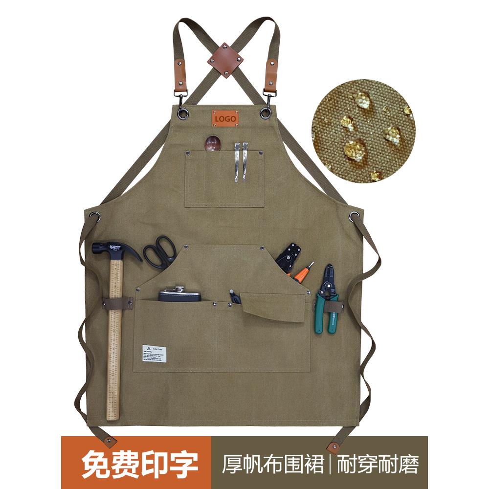 园艺师牛仔工作围裙定制印字木工手艺匠人男士防水厚帆布耐磨围腰