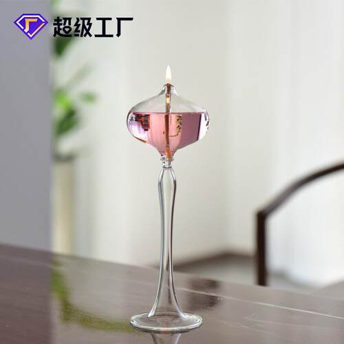欧式创意玻璃油灯烛台摆件北欧浪漫简约现代家用桌面无烟酥油灯
