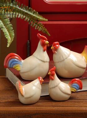 美国乡村陶瓷夫妇彩色尾鸡室内阳台家居隔断商店橱窗装饰橱柜装饰