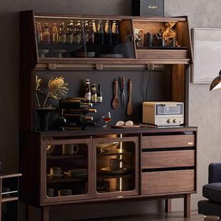 实木餐边柜靠墙一体家用大容量收纳柜茶水柜黑胡桃木酒柜储物高柜