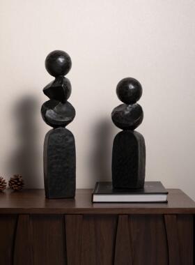 中古侘寂风黑色抽象几何艺术雕塑摆件样板房客厅玄关酒柜桌面饰品