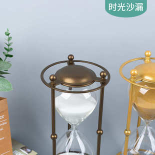 复古铁艺60分钟计时沙漏创意家居摆件桌面创意装饰欧式轻奢装饰品