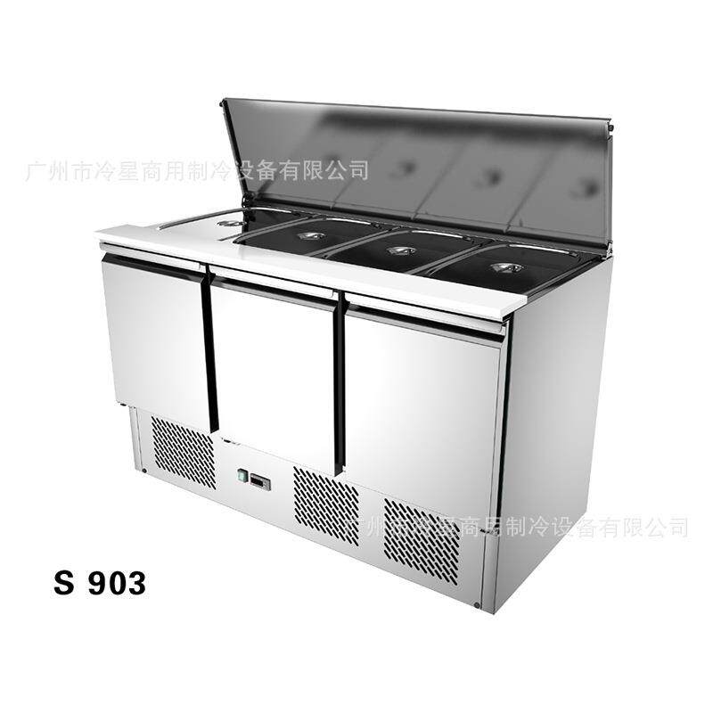 1/1份数盆沙拉台翻盖冰柜底置下机组出口110V60HZ三开门保鲜冰箱