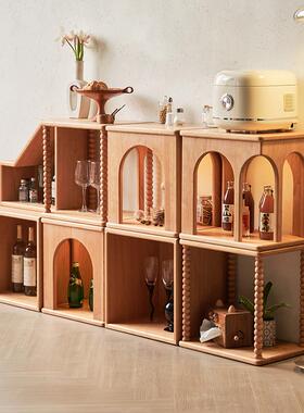 7K实木格子柜组合柜电视柜书柜餐边柜樱桃木床头柜储物柜置物架收