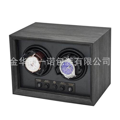 现货黑檀纹木质数码显示自动机械双表位摇表器腕表上链上弦表盒