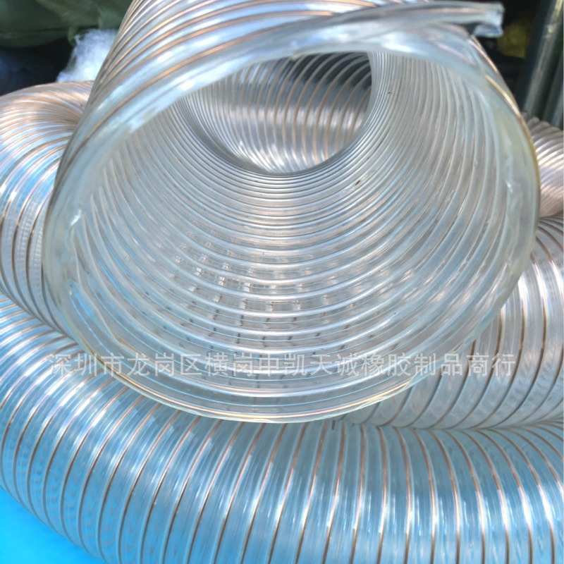 pu聚氨酯钢丝伸缩软管聚氨酯波纹通风螺旋管木工机械吸尘软管50MM
