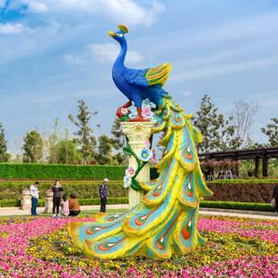 户外大型玻璃钢雕塑仿真绿雕孔雀摆件花园景区酒店庭院园林装 饰品