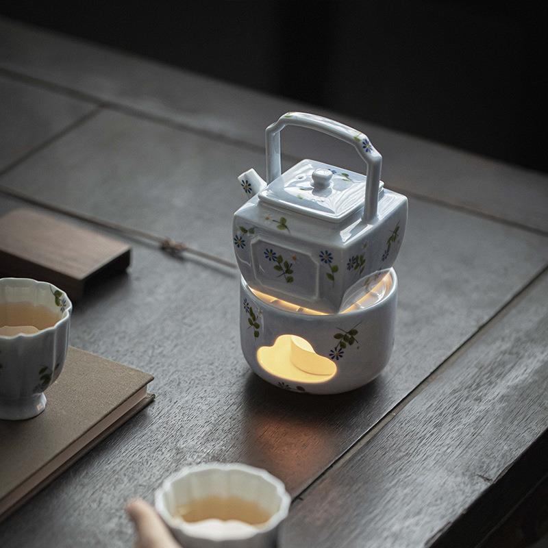 宜室茶话手绘小雏菊陶瓷温茶炉日式蜡烛温茶保温暖茶烛台加热茶具
