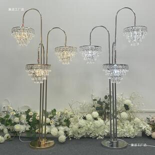 婚庆婚礼道具铁艺三头水晶灯冰条冰块路引灯舞台布置装 饰发光摆件