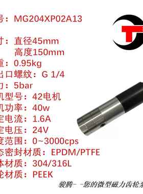 MG204XP02A13微型齿轮磁力计量泵高精度无脉冲0泄露水油酸碱316L